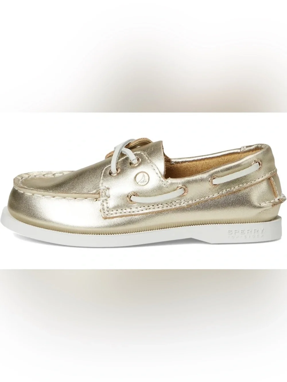 Sperry Kids Metallic Gold Boat Moccasins with White Soles